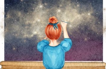 Woman at sky painting